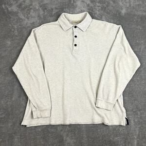 LL Bean Polo Shirt Mens L Waffle Knit Long Sleeve Beige Cotton Outdoor